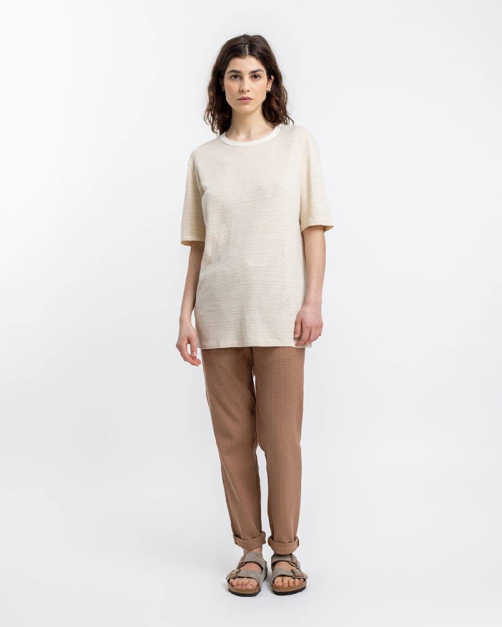 Rotholz Gestreiftes T-Shirt Creme Rabatt