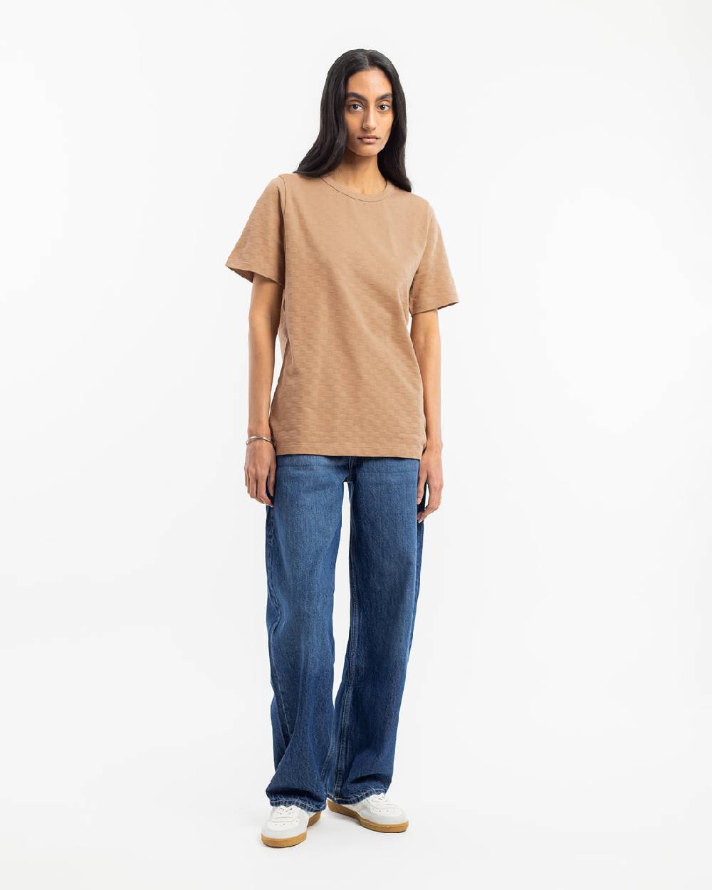 Rotholz Strukturiertes T-Shirt Bio Baumwolle - Karamell Online Shopping