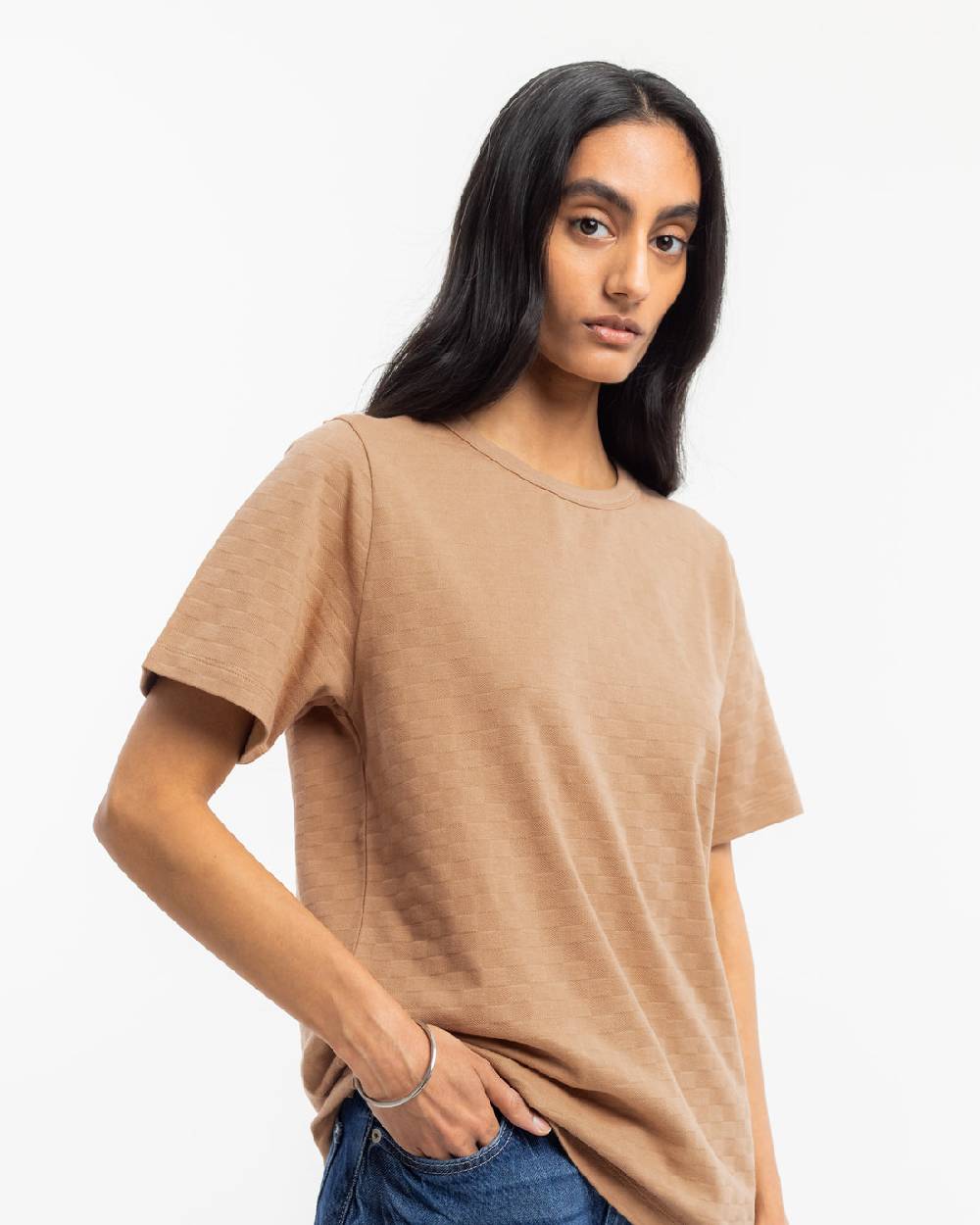 Rotholz Strukturiertes T-Shirt Bio Baumwolle - Karamell Online Shopping