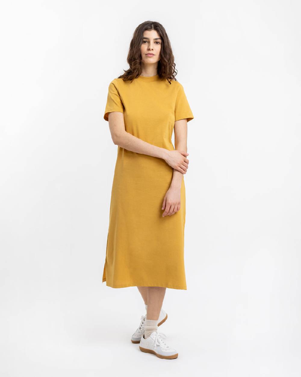 Rotholz T-Shirt Kleid aus Bio-Baumwolle Senfgelb Jubiläumsangebot