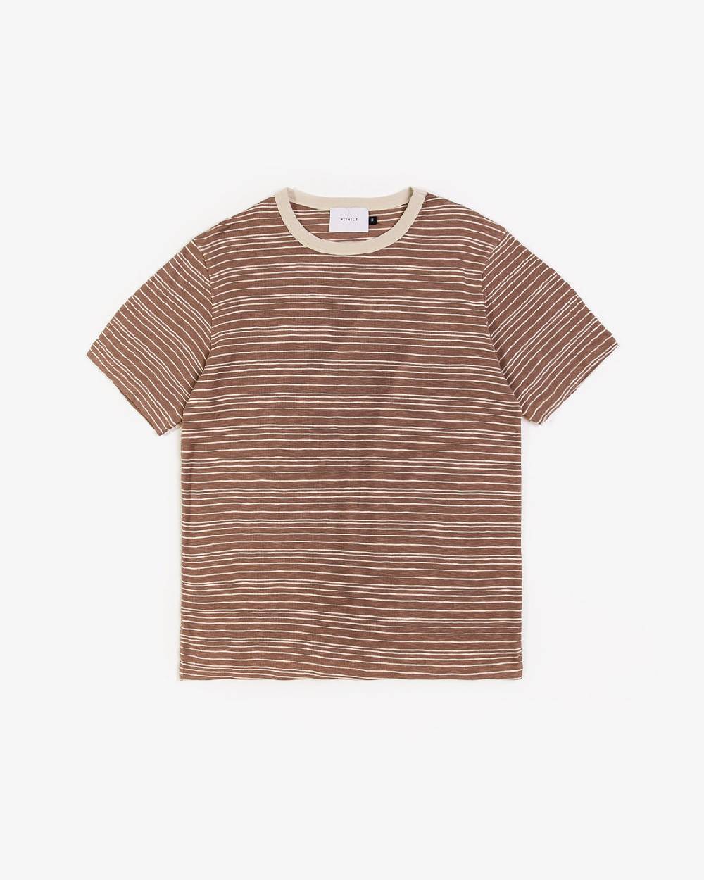 Rotholz Gestreiftes T-Shirt Braun Neueste Mode