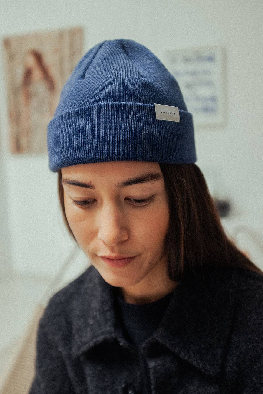 Rotholz Kurze Mütze Merino Fein - Blau Online Outlet