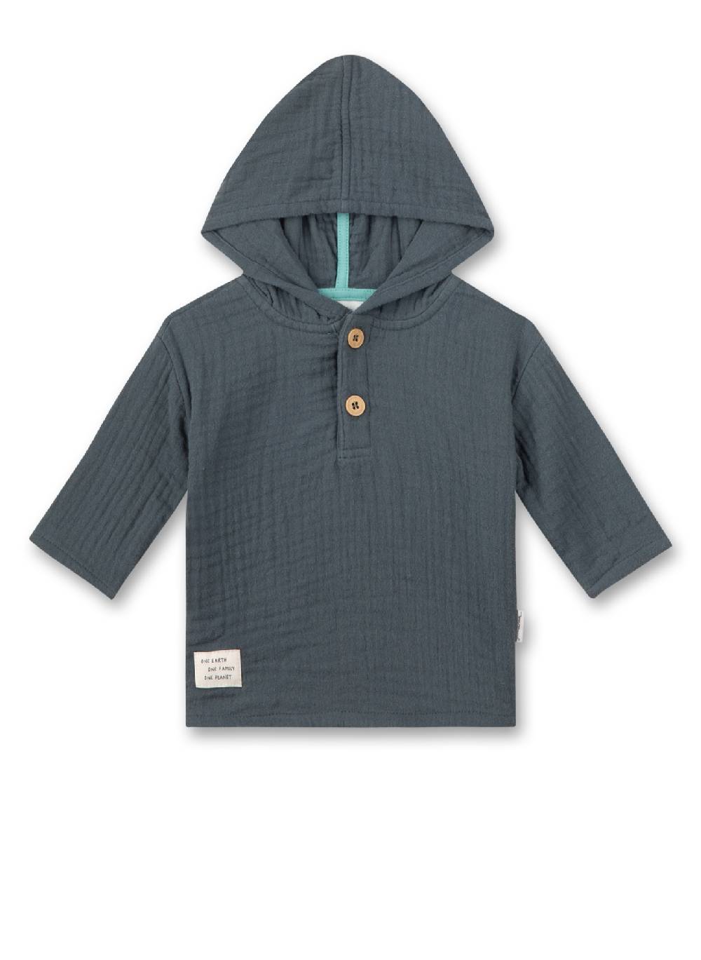 Sanetta Jungen-Langarmshirt mit Kapuze Dunkelblau aus Musselin Große Rabatte
