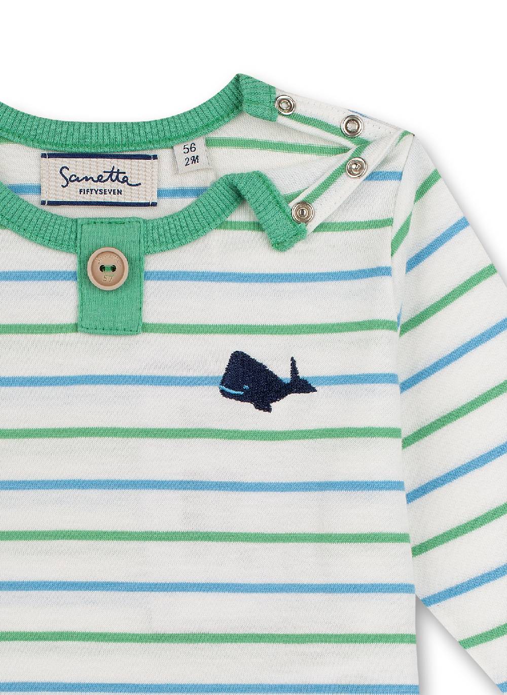 Sanetta Jungen-Shirt langarm Off-White Ringel Little Whale Lagerräumung
