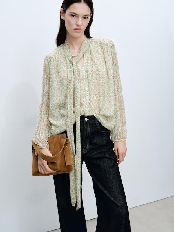 MANGO MANGO Bluse 'BELLE' in Hellgrün Tiefpreis