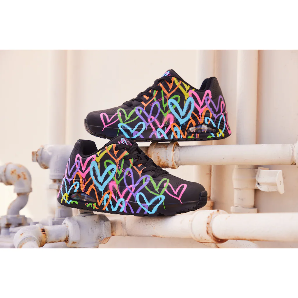Skechers Sneaker »UNO - HIGHLIGHT LOVE« Freizeitschuh Halbschuh Schnürschuh mit Herzchen-Print ▷ für Osterangebot