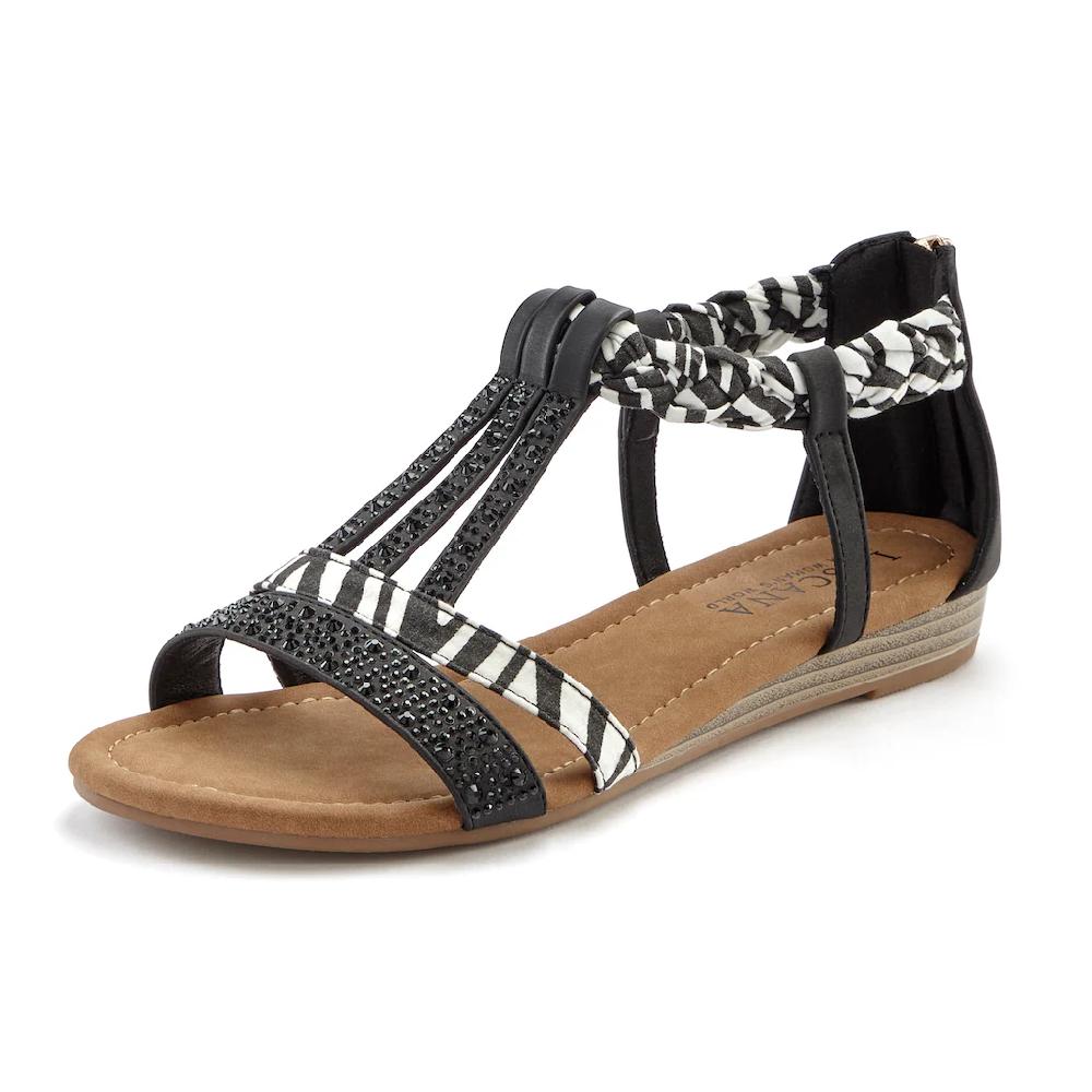 LASCANA Sandale Sandalette Sommerschuh mit Verzierung und kleinem Keilabsatz VEGAN Zeitlich begrenztes Angebot
