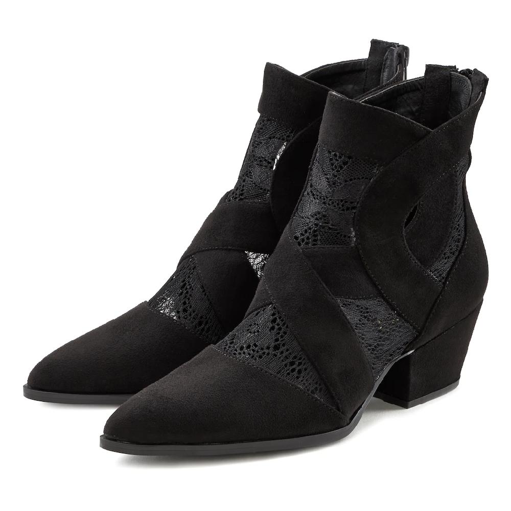 LASCANA Stiefelette mit Spitze & bequemen Blockabsatz Cowboy Boots Westernstiefel ▷ für Räumungsverkauf