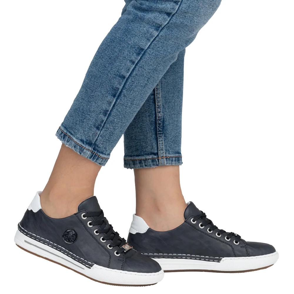 Rieker Plateausneaker Schnürschuh Halbschuh Freizeitschuh mit weißer Rahmennaht ▷ für Sonderangebote