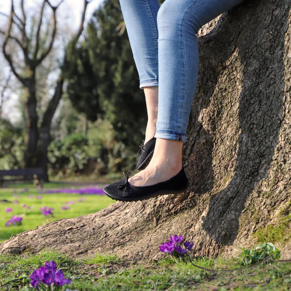 Leguano Barfußschuh »TANGO« Ballerina Slipper Bequemschuh mit Zierschleife und Glitzer online bestellen Sonderangebot der Fabrik