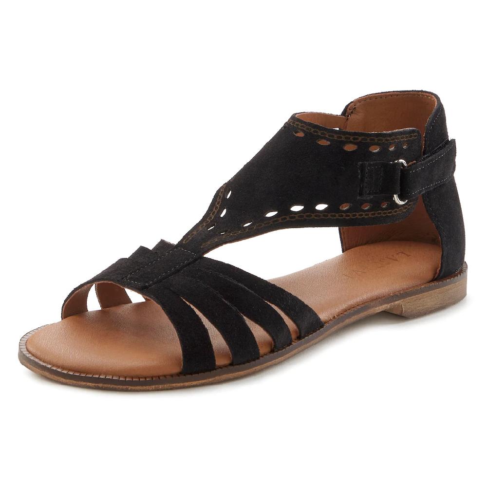 LASCANA Sandale Sandalette Sommerschuh aus hochwertigem Leder mit kleinen Cut-Outs Blitzverkäufe
