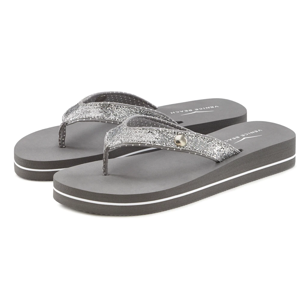 Venice Beach Badezehentrenner Sandale Pantolette Badeschuh ultraleicht mit Glitzerband VEGAN Blitzangebot