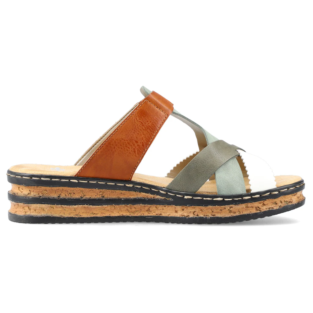 Rieker Pantolette Keilabsatz Sommerschuh Schlappen mit praktischem Klettriemchen online bestellen Riesige Ersparnisse