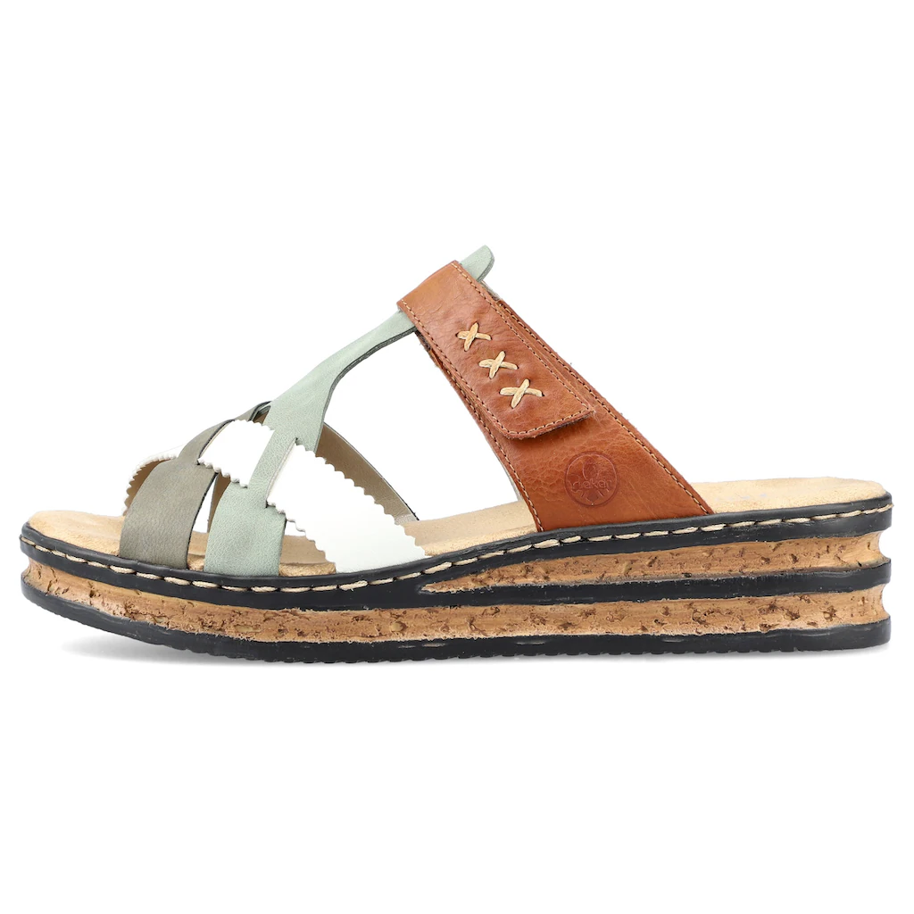 Rieker Pantolette Keilabsatz Sommerschuh Schlappen mit praktischem Klettriemchen online bestellen Riesige Ersparnisse