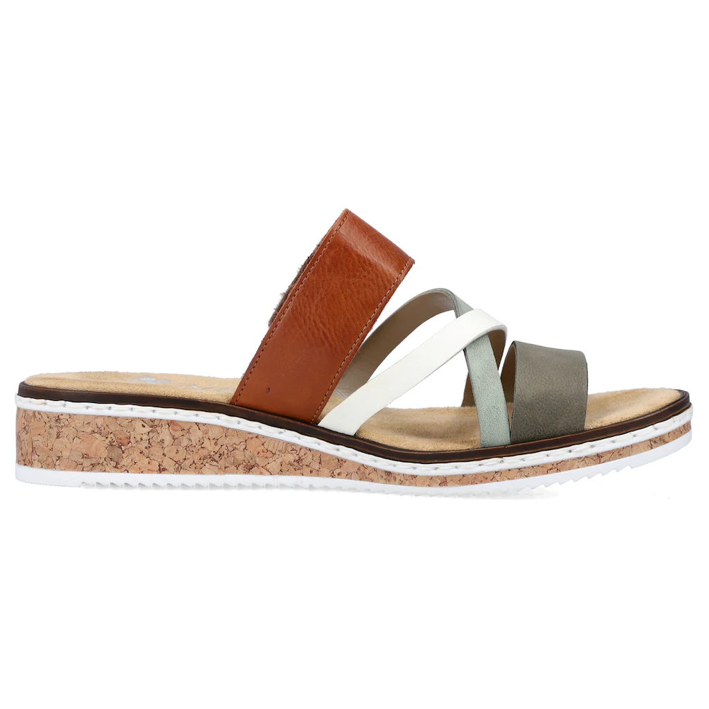 Rieker Pantolette Keilabsatz Sommerschuh Schlappen mit Klettriemchen online bestellen Sonderangebot der Fabrik
