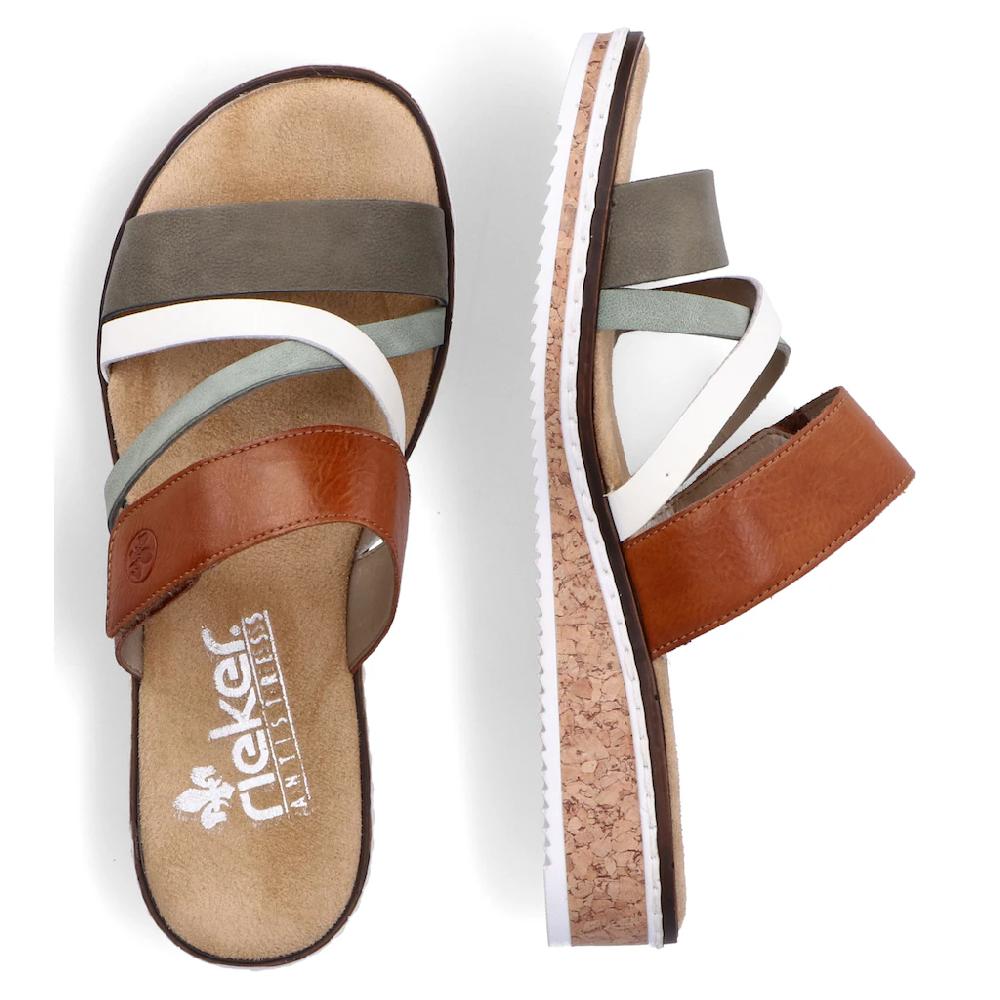 Rieker Pantolette Keilabsatz Sommerschuh Schlappen mit Klettriemchen online bestellen Sonderangebot der Fabrik