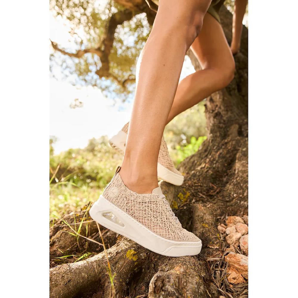 Rieker Plateausneaker Schnürschuh Halbschuh in sommerlicher Makramee-Optik Fabrikverkauf