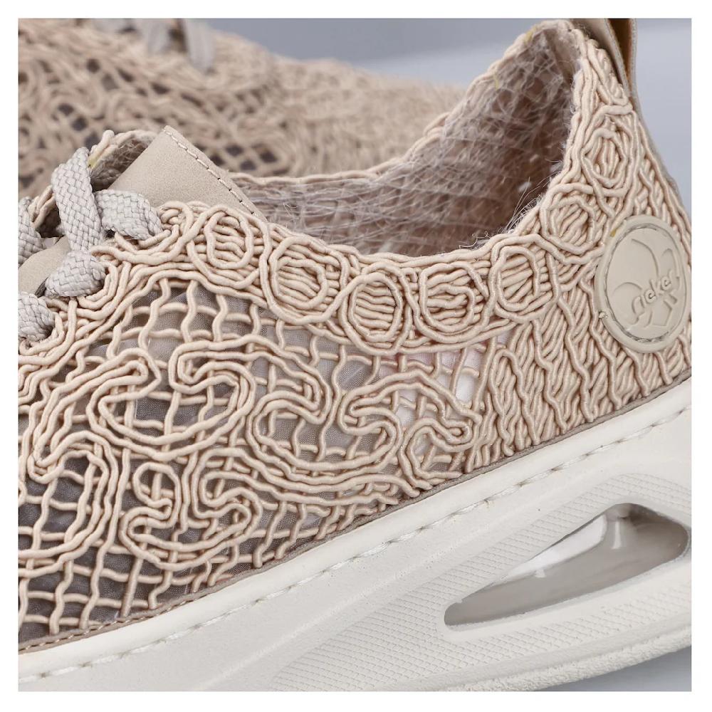 Rieker Plateausneaker Schnürschuh Halbschuh in sommerlicher Makramee-Optik Fabrikverkauf