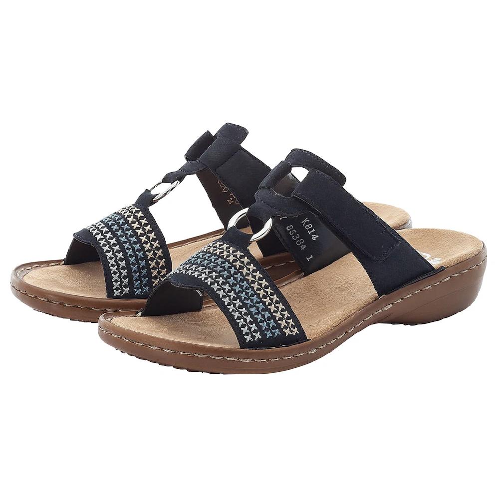 Rieker Pantolette Keilabsatz Sommerschuh Schlappen mit schöner Stickerei online bestellen JETZT KAUFEN