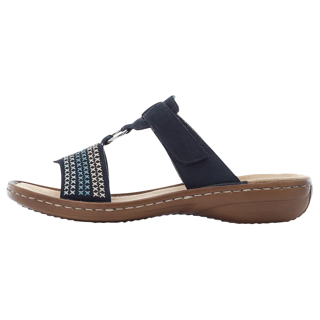 Rieker Pantolette Keilabsatz Sommerschuh Schlappen mit schöner Stickerei online bestellen JETZT KAUFEN