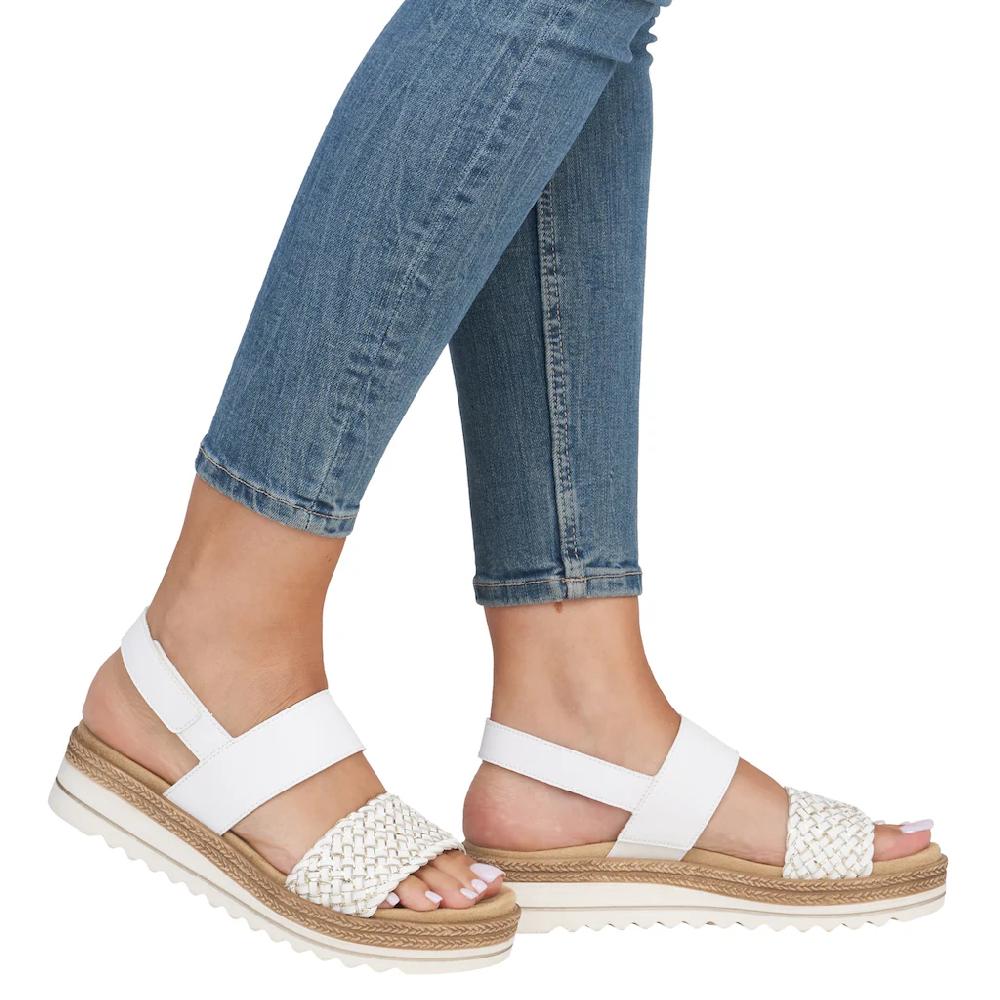Remonte Keilsandalette »ELLE-Collection« Sommerschuh Sandale Keilabsatz mit Flechtbandage im Metalliclook online bestellen Sonderangebot der Fabrik